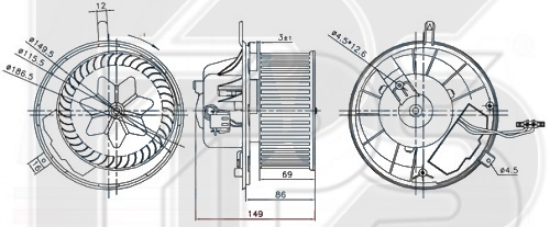 64 W0204 AVA (FP 64 W0204) ВЕНТИЛЯТОР САЛОНА ТОЛЬКО КЛИМАТ-КОНТРОЛЬ. D=149. 250 W